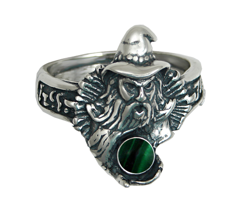 Sterling Silver Wizard Ring With Malachite Size 5